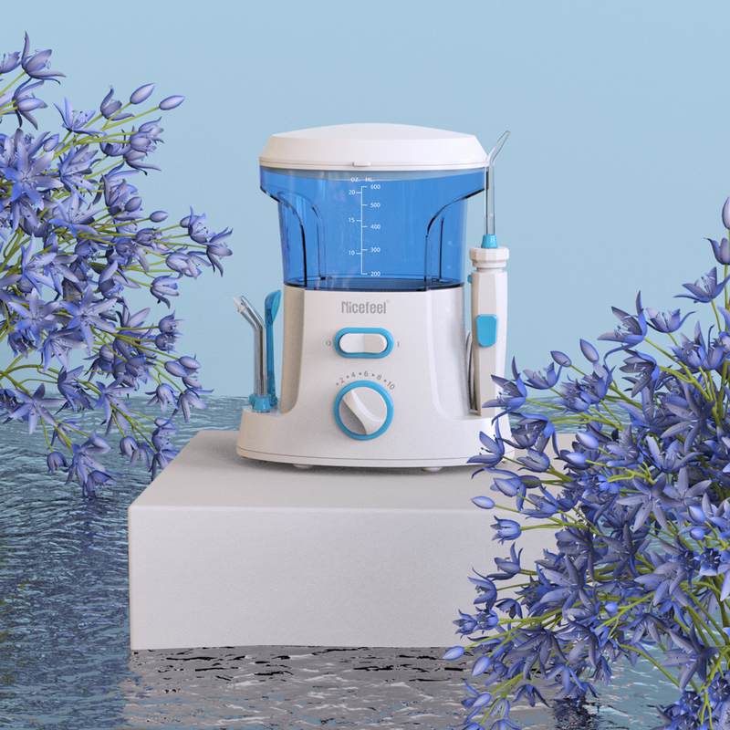 600ml Adjustable ABS Water Dental Flosser Untuk Penggunaan Keluarga Oral Spa Putih Biru