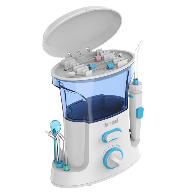 600ml Adjustable ABS Water Dental Flosser Untuk Penggunaan Keluarga Oral Spa Putih Biru