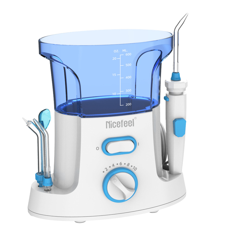 600ml Adjustable ABS Water Dental Flosser Untuk Penggunaan Keluarga Oral Spa Putih Biru