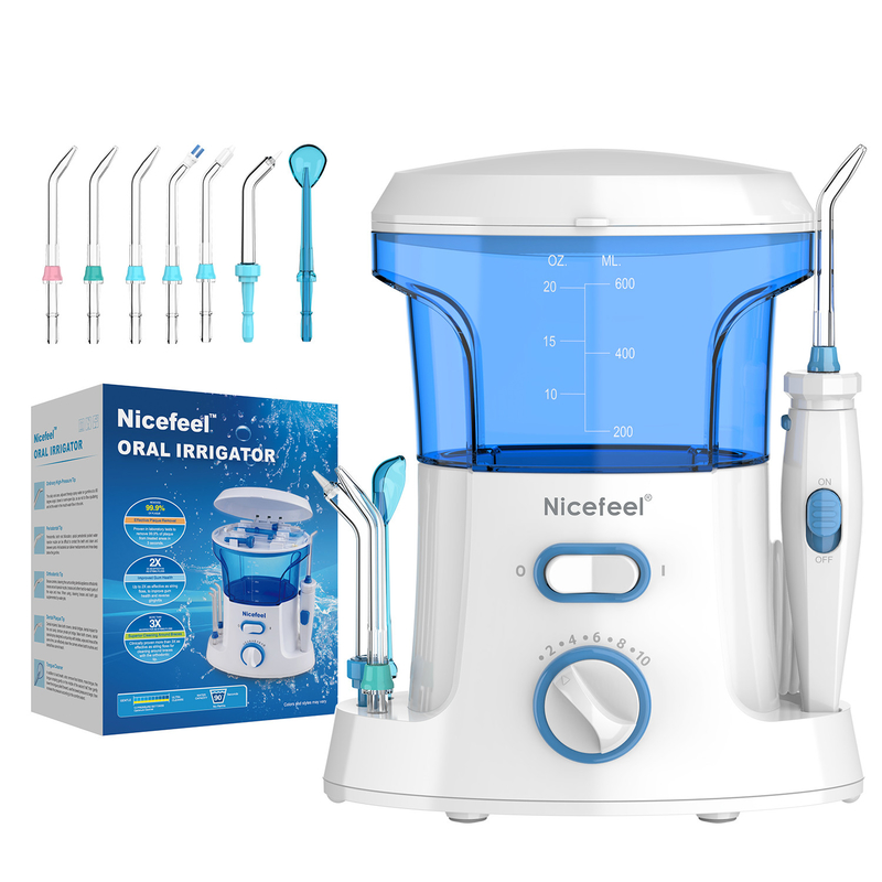 600ml Adjustable ABS Water Dental Flosser Untuk Penggunaan Keluarga Oral Spa Putih Biru