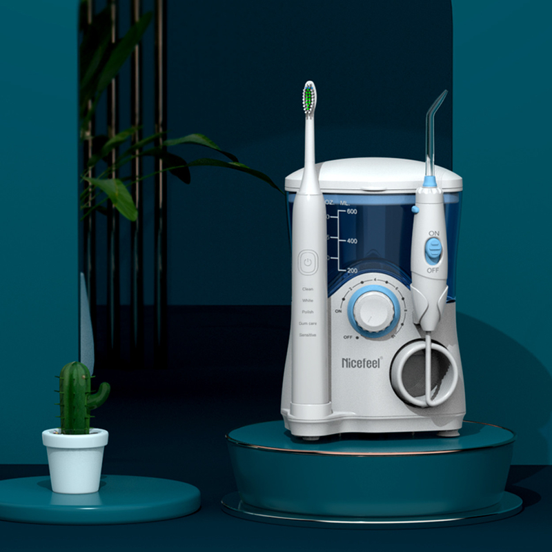 Produk Gigi Sikat Gigi Sonic Flosser Air Untuk Keluarga 600ml Putih OEM ABS Tank
