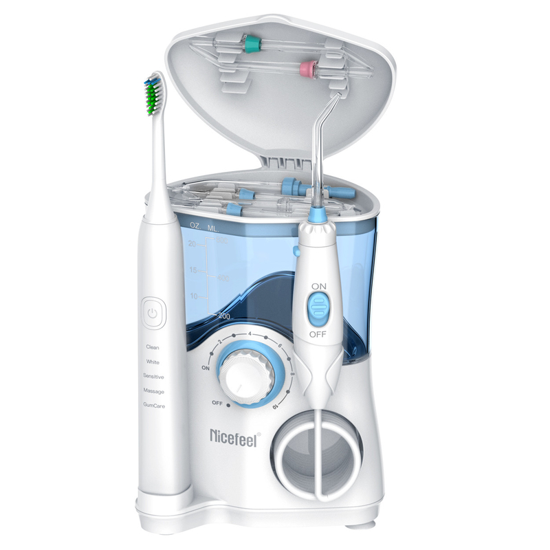 Produk Gigi Sikat Gigi Sonic Flosser Air Untuk Keluarga 600ml Putih OEM ABS Tank