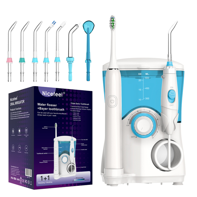 Produk Gigi Sikat Gigi Sonic Flosser Air Untuk Keluarga 600ml Putih OEM ABS Tank