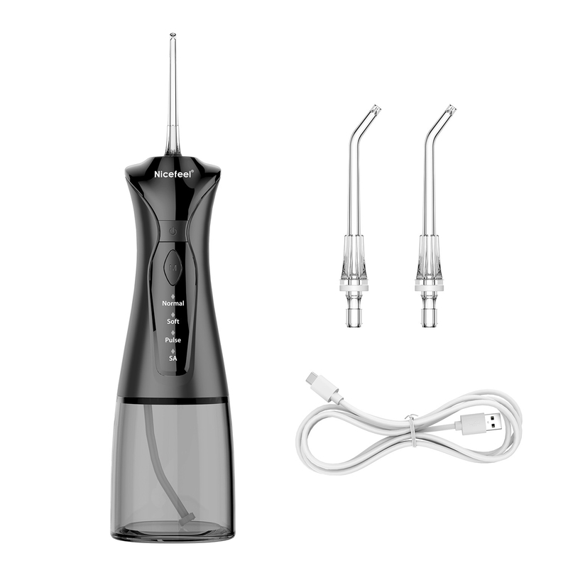 Baterai Flosser Air Tanpa Kabel Hitam 1400mAh Dioperasikan Irrigator Lisan
