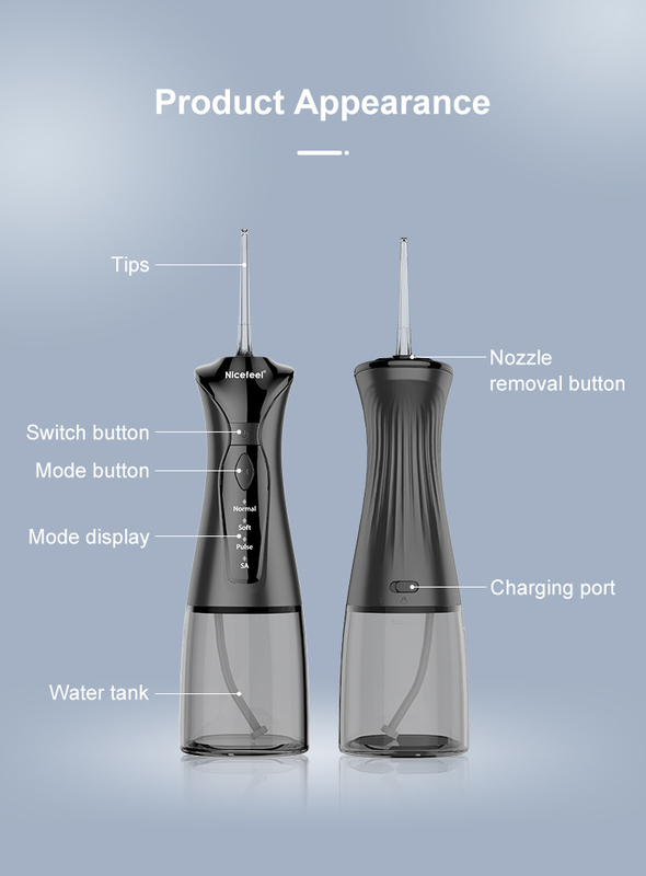 Baterai Flosser Air Tanpa Kabel Hitam 1400mAh Dioperasikan Irrigator Lisan