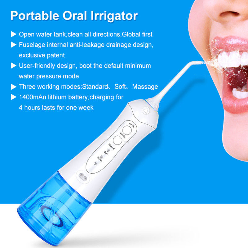 Flosser Air Tanpa Kabel, Pembersih Gigi Portabel Dengan 3 Mode, Pembersihan Kuat, Tangki Air 300ML, Tahan Air IPX7